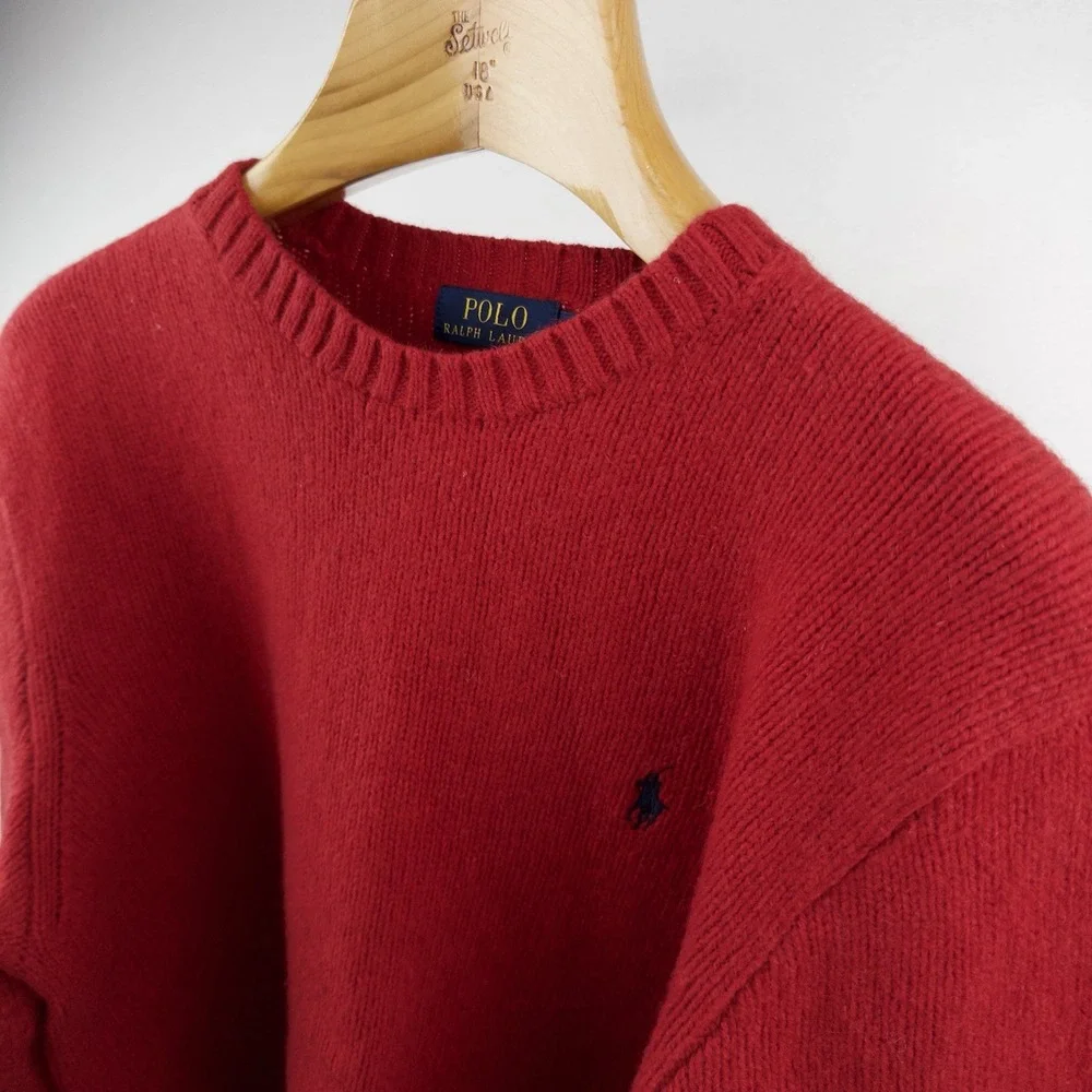 Polo Ralph Lauren Sweater Mens XL Merino Wool Angora Rabbit Hair Red Crew Neck